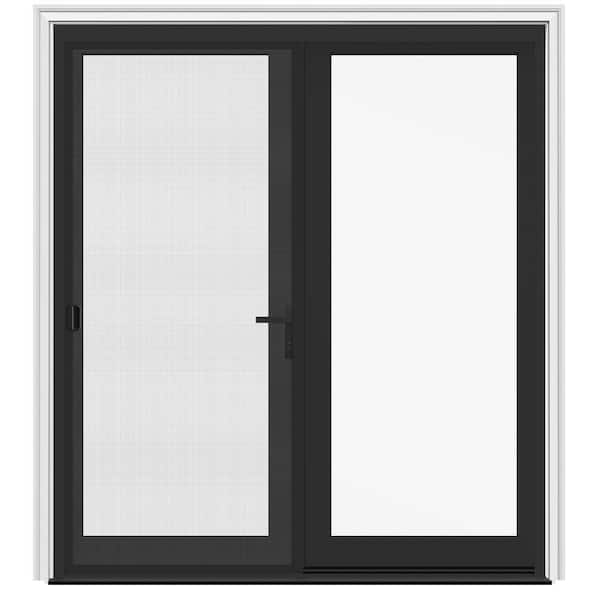 72 in. x 80 in. F4500 Left-Hand/Inswing Black/White Fiberglass French Patio Door w/ Low-E Glass, Black Handle and Screen