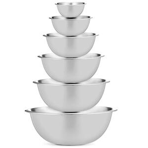 8 Quarts Stainless Steel Mixing Bowls Assorted Set of 6, Silver