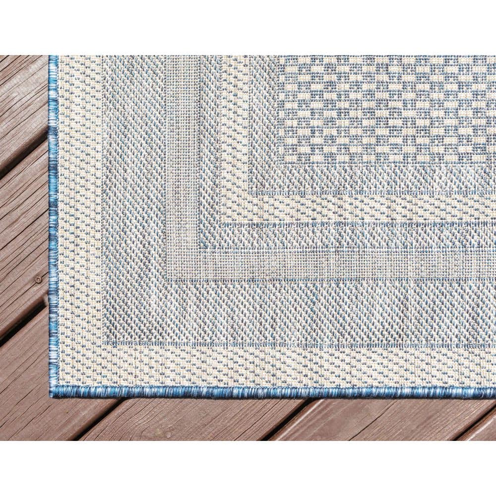 Blue Synthetic Easy-Care Reversible Outdoor Rug 9' x 12'