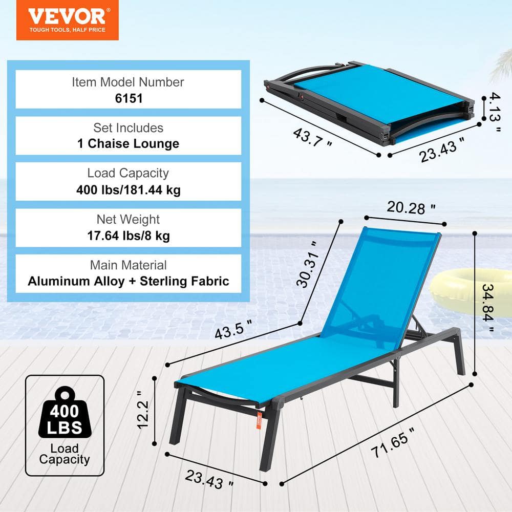 Blue Adjustable Aluminum Outdoor Chaise Lounge Chair