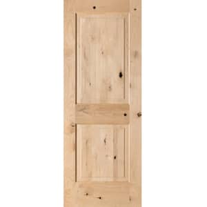 28 in. x 80 in. Rustic Knotty Alder 2-Panel Square Top Unfinished Wood Front Door Slab