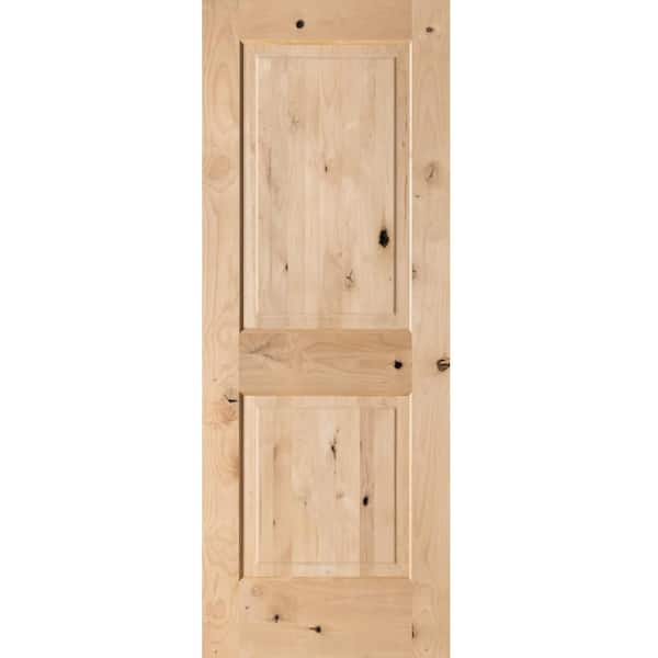 Krosswood Doors 28 in. x 80 in. Rustic Knotty Alder 2-Panel Square Top Unfinished Wood Front Door Slab