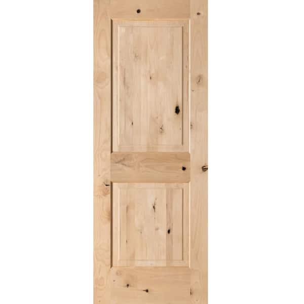 28 in. x 80 in. Rustic Knotty Alder 2-Panel Square Top Unfinished Wood Front Door Slab
