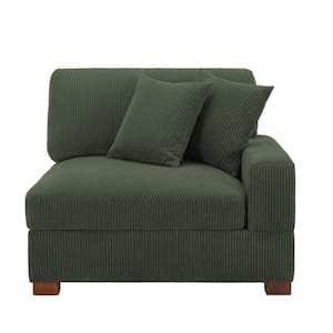 Modern Right Arm Facing Green Corduroy Fabric Sectional Corner Arm Chair with 2-Pillows(Set of 1)