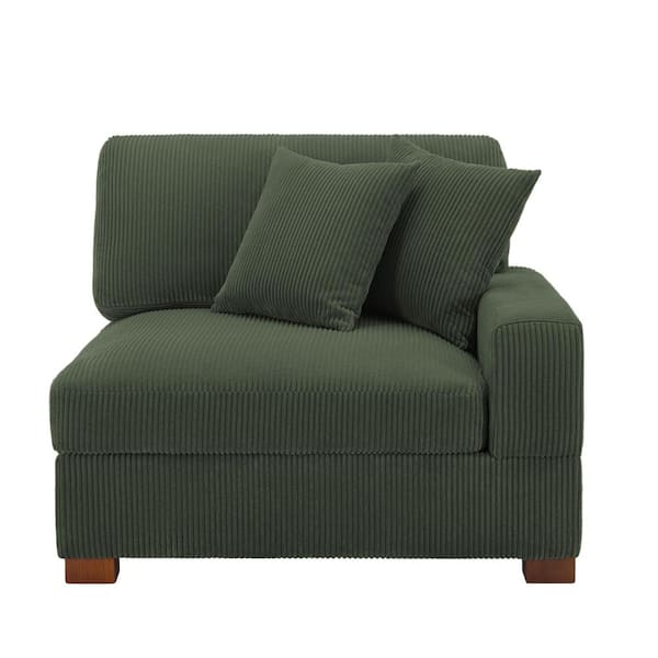 Uixe Modern Right Arm Facing Green Corduroy Fabric Sectional Corner Arm Chair with 2-Pillows(Set of 1)