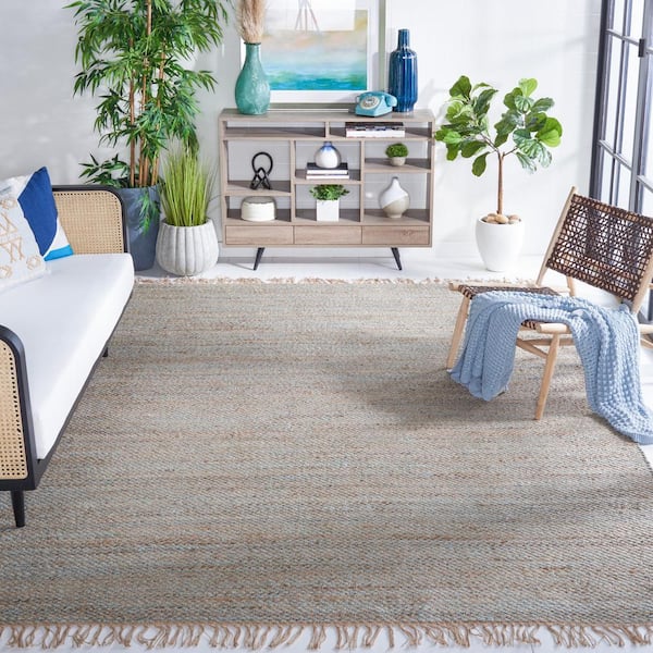 Natural Fiber Beige/Teal 8 ft. x 10 ft. Woven Thread Area Rug