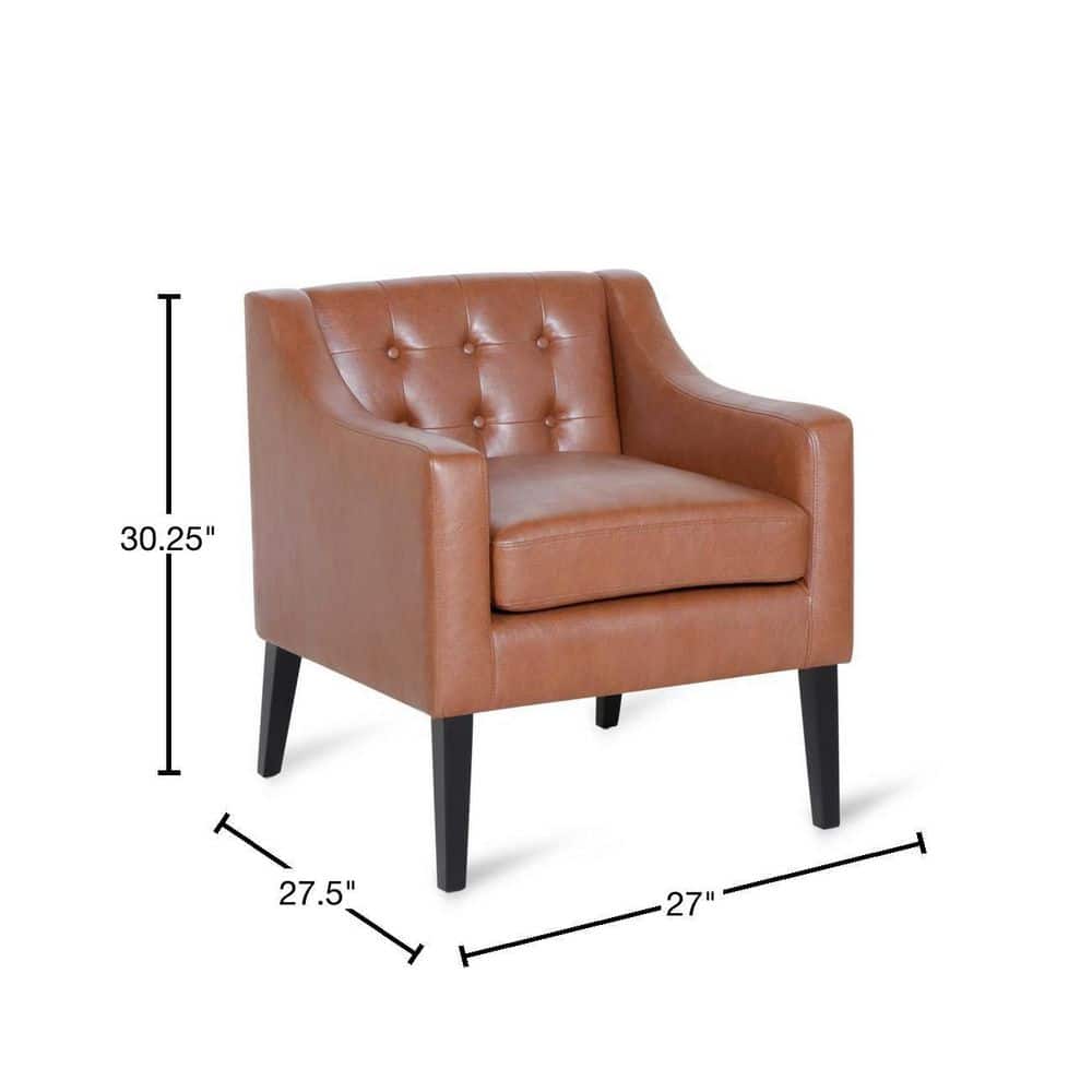 Espresso and Cognac Brown Faux Leather Accent Chair with Tufted Detail