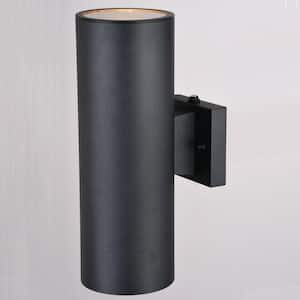 Chiasso Aluminum 2-Light Dusk to Dawn Black Contemporary Outdoor Cylinder Wall Light