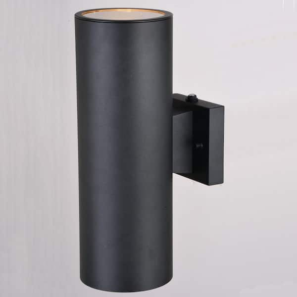 Chiasso Aluminum 2-Light Dusk to Dawn Black Contemporary Outdoor Cylinder Wall Light