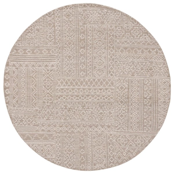 SAFAVIEH Micro-Loop 6 ft. x 6 ft. Beige/Ivory Geometric Aztec Diamond ...