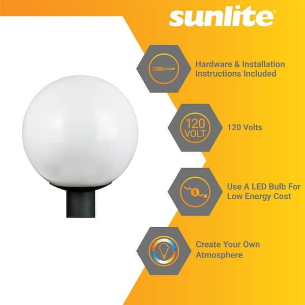12 in. Outdoor Globe Post 1-Light White Polycarbonate Globe Post Top Lantern 12 in. Outdoor Globe Post 1-Light White Polycarbonate Globe Post Top Lantern