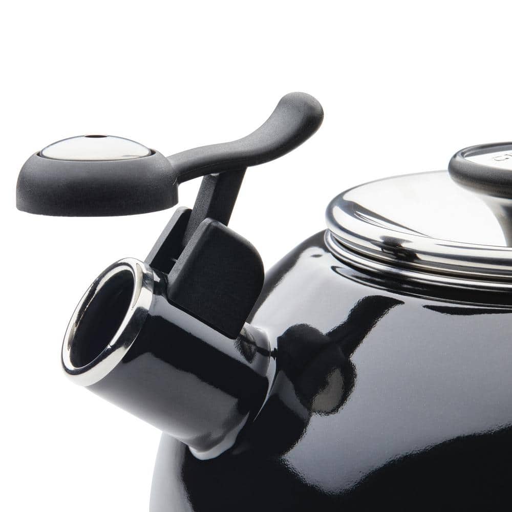 Black Enamel on Steel Whistling Teakettle with Flip-Up Spout, 2-Quart