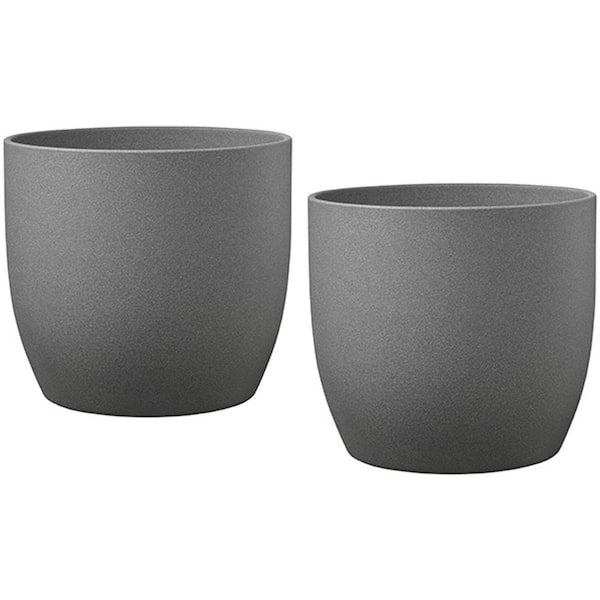 SK 6.3 in. x 6 in. Tall 16 cm Basel Stone Dark Gray Stone Ceramic Pot (Twin Pack)