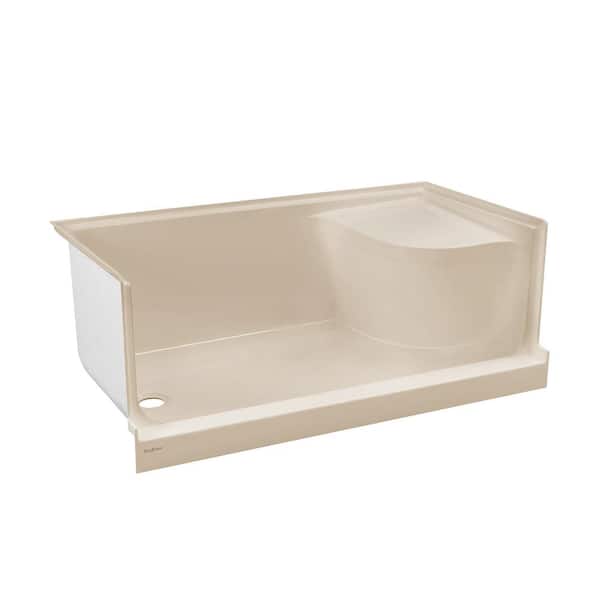 Swiss Madison Aquatique 60 in. L x 32 in. W Single Alcove Shower Base Pan with Left Hand Drain and Integral Right Hand Seat in Biscuit