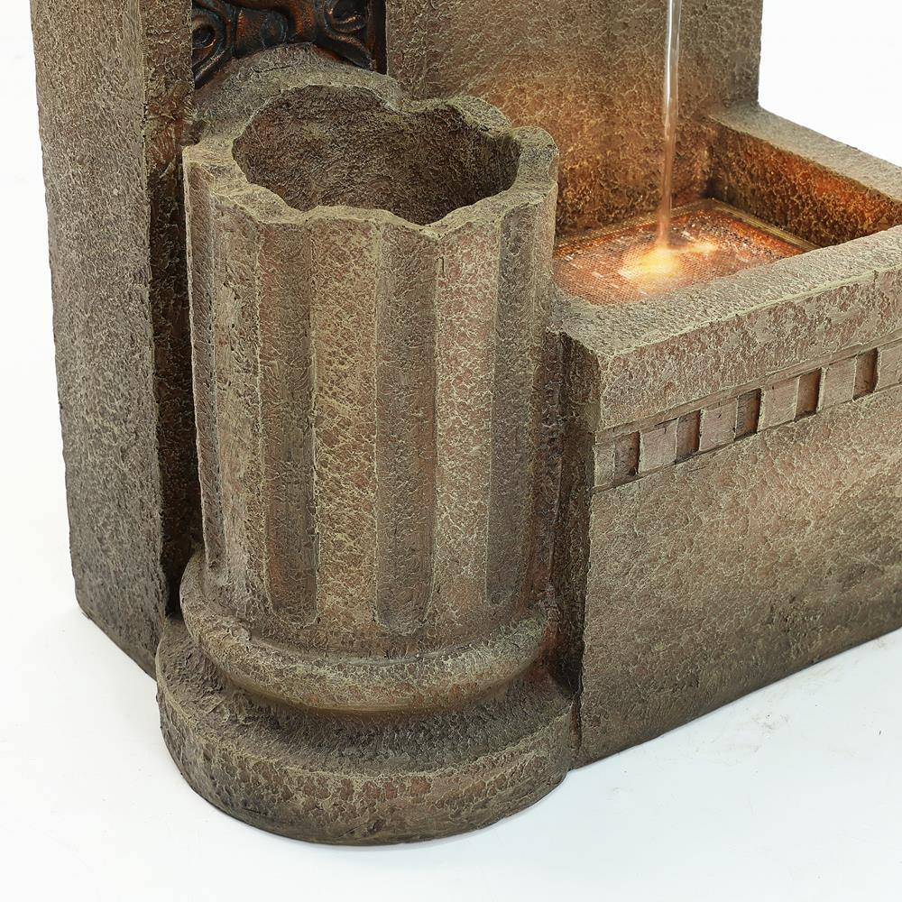 Sandstone Resin Lion Head Outdoor Water Fountain with Lights