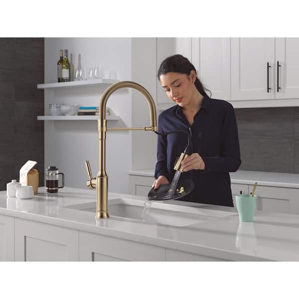 Renaldi Spring Spout Lumicoat Gold Champagne Bronze 22.63 in. H Pull Down Sprayer Kitchen Faucet 360° Spout Swivel