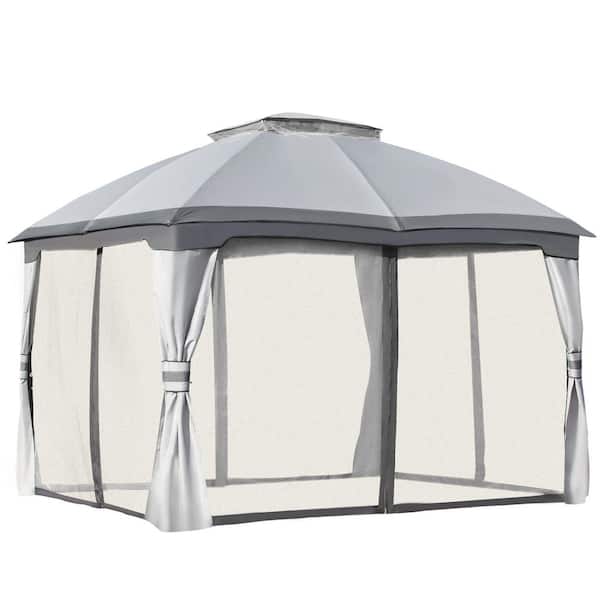 9 ft. x 11 ft. Gray Outdoor Gazebo, Patio Gazebo Canopy Shelter, With Mesh Sidewalls for the patio, backyard, garden