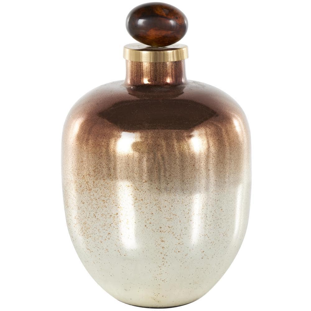 Litton Lane Copper Glass Speckled Ombre Decorative Jars with Oval Top Knob and Gold and Beige Accents