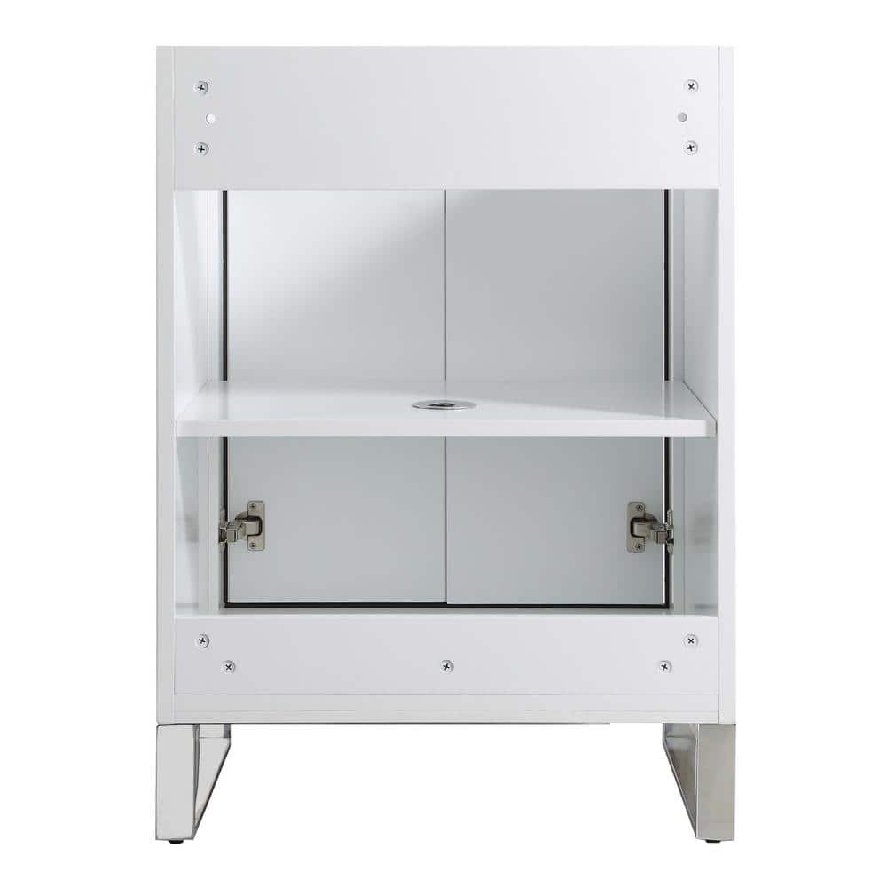 24" White Matte Plywood Bathroom Vanity with Chrome Hardware
