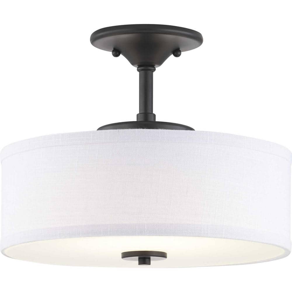 Graphite LED Semi-Flush Mount with Linen Shade