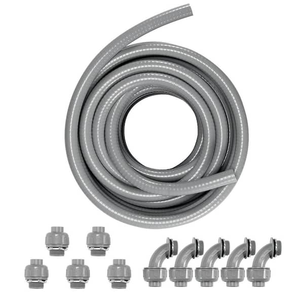 SVOPES 1/2 in. Flexible Electrical Conduit, 100 ft. PVC Liquid-Tight Non-Metallic, 5 Straight and 5 90° Connectors, IP65