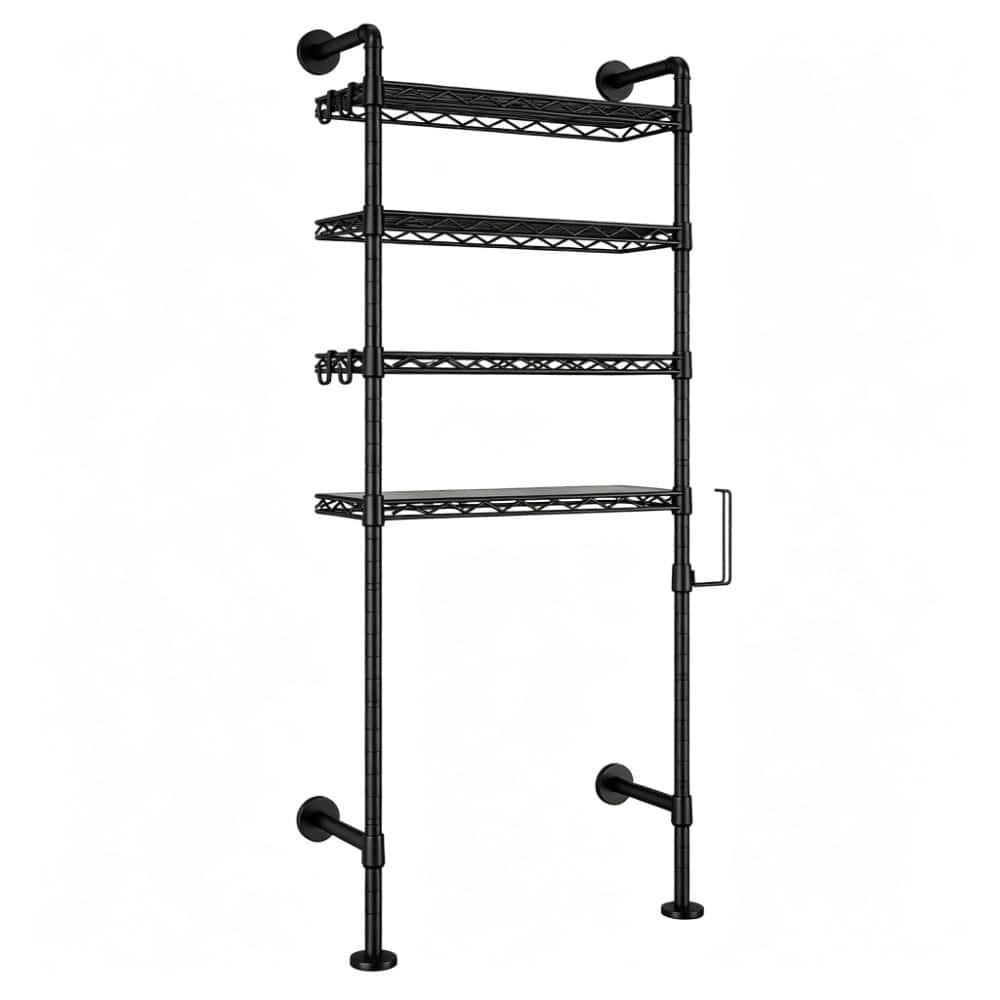 25.6 in. W x 74.3 in H x 9.7 in. D Metal in Black Over The Toilet Storage Cabinet Toilet Storage with Paper Hook price history on PriceWatchPro