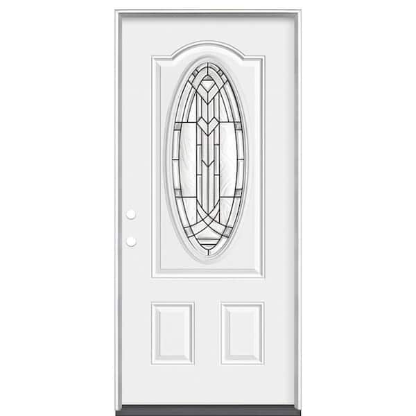 Masonite 36 in. x 80 in. Chatham 3/4 Oval-Lite Right-Hand Inswing Primed Steel Prehung Front Exterior Door