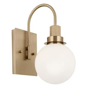 Hex 11.5 in. 1-Light Champagne Bronze Bathroom Wall Sconce Light with Opal Glass Shade