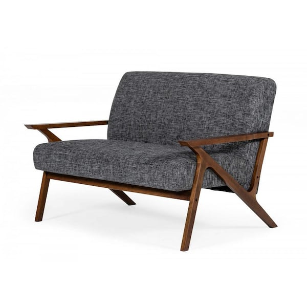 HomeRoots Valerie 44 in. Grey and Walnut Solid Polyester 2 Seats Loveseat