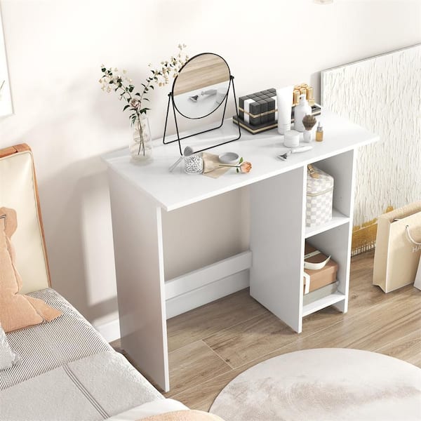 HONEY JOY 31.5 in. Rectangle White Small Computer Desk Home PC Laptop Table with 3-position Adjustable Shelf Compact Writing Desk