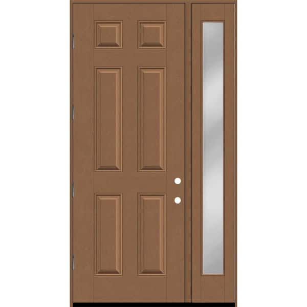 Steves & Sons Regency 51 in. x 96 in. 6 Panel RHOS Autumn Wheat Stain Mahogany Fiberglass Prehung Front Door w/Clear 12 in. SL 4-9/16