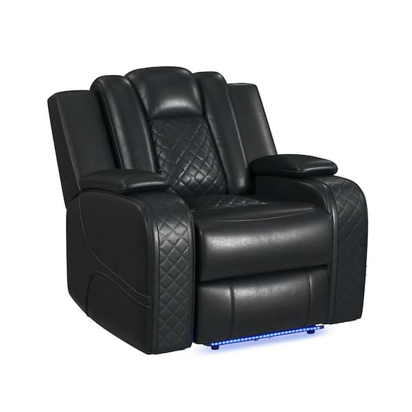 Amias Black Polyester Rocker Recliner with Power Headrest and LED
