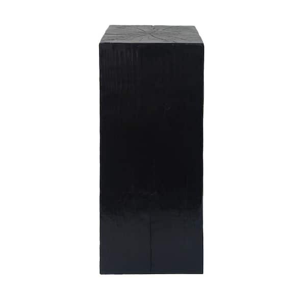 Large Size Wood-Look Square-Column End Table, H33.75 in. Wood-Like Distressed Finish, Indoor Outdoor Use, Black Color
