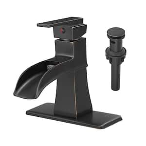 Single Handle Single Hole Bathroom Faucet Deck Plate Included, Pop Up Drain, Water Supply Hoses in Oil Rubbed Bronze