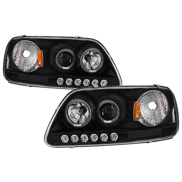 Ford F150 97-03 / Expedition 97-02 1PC Projector Headlights - LED Halo -  Amber Reflector - Black