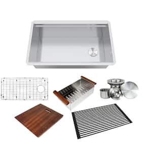 All-in-One Brushed Stainless Steel 32 in. Single Bowl Undermount Kitchen Sink with Accessories