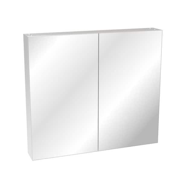 32 in. W x 28 in. H Rectangular Bathroom Medicine Cabinet with Mirror Storage and Adjustable Shelves in Silver