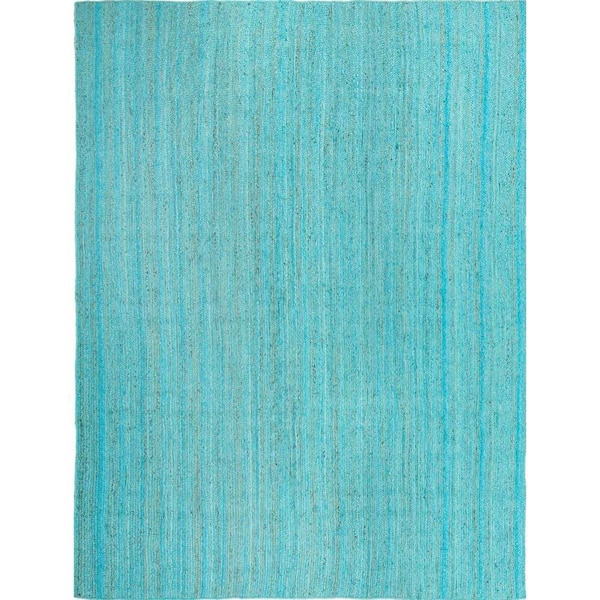 Unique Loom Braided Jute Dhaka Turquoise 9' 0 x 12' 0 Area Rug