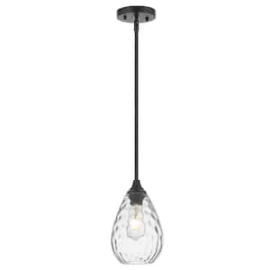 Modern 60-Watt 1-Light Matte Black Pendant Light with Clear Glass Shade