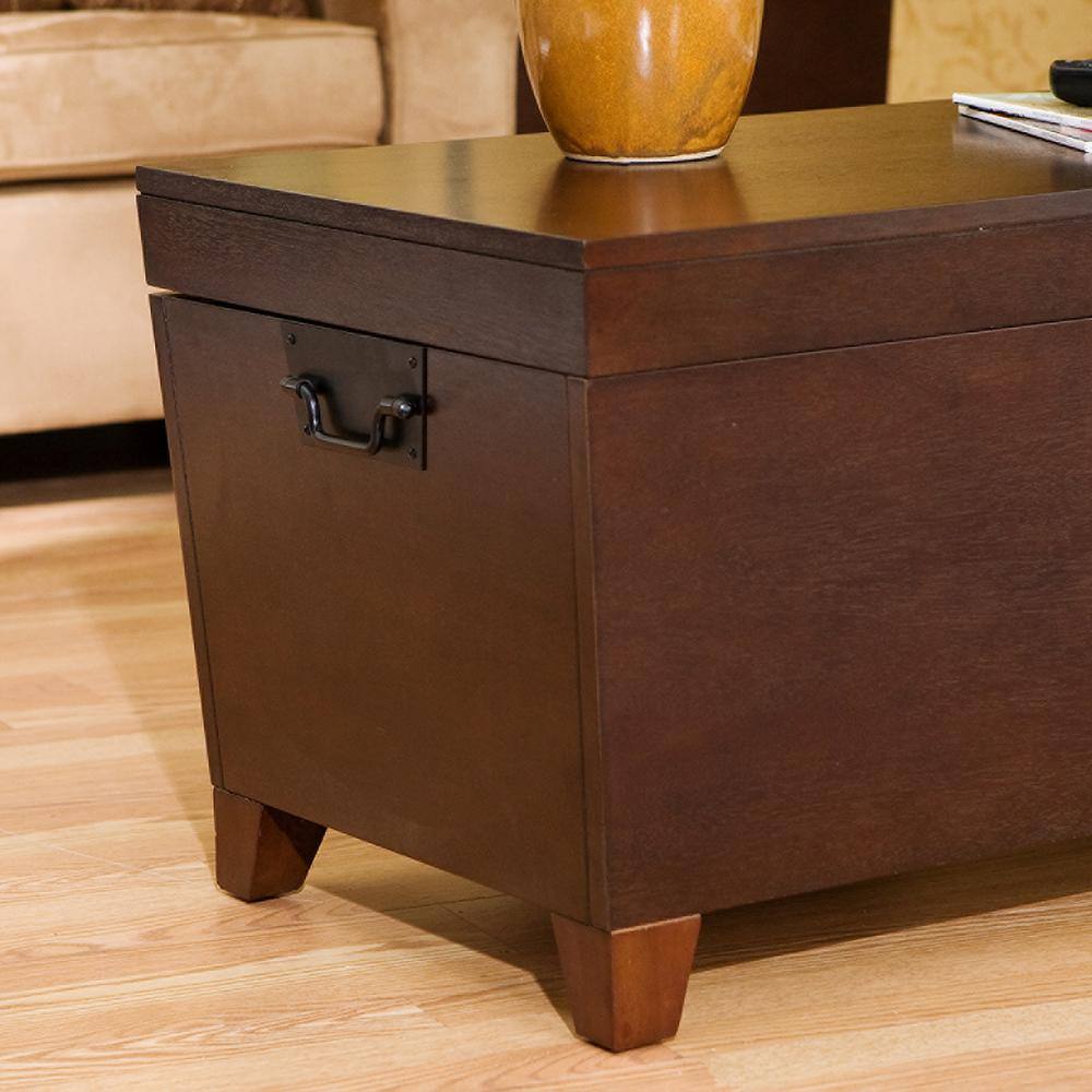 Espresso Wood Lift-Top Trunk Coffee Table with Storage