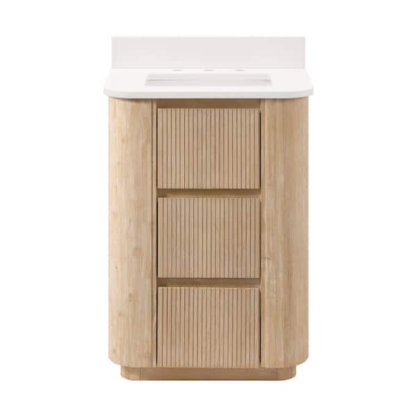 Wilsham 25 in. Single Sink Freestanding Bathroom Vanity in Light Wood with White Quartz Top (Assembled)