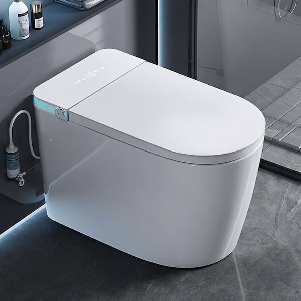 Elongated Smart Bidet Toilet 1.28 GPF in White with Heated Seat, Auto Lid, LED Display, and Fragrance Diffuser