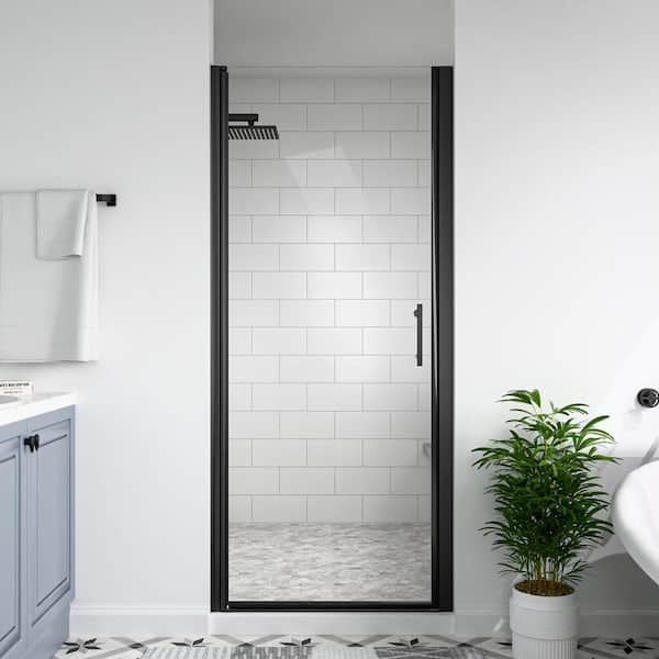 mortix 32 to 33-3/8 in. W x 72 in. H Pivot Semi-Frameless Shower Door in Matte Black Finish with SGCC Certified Clear Glass