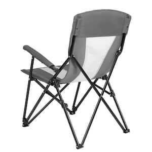 Gray Metal Folding Lawn Chair, Camping Chair with Cup Holder and Carry Bag