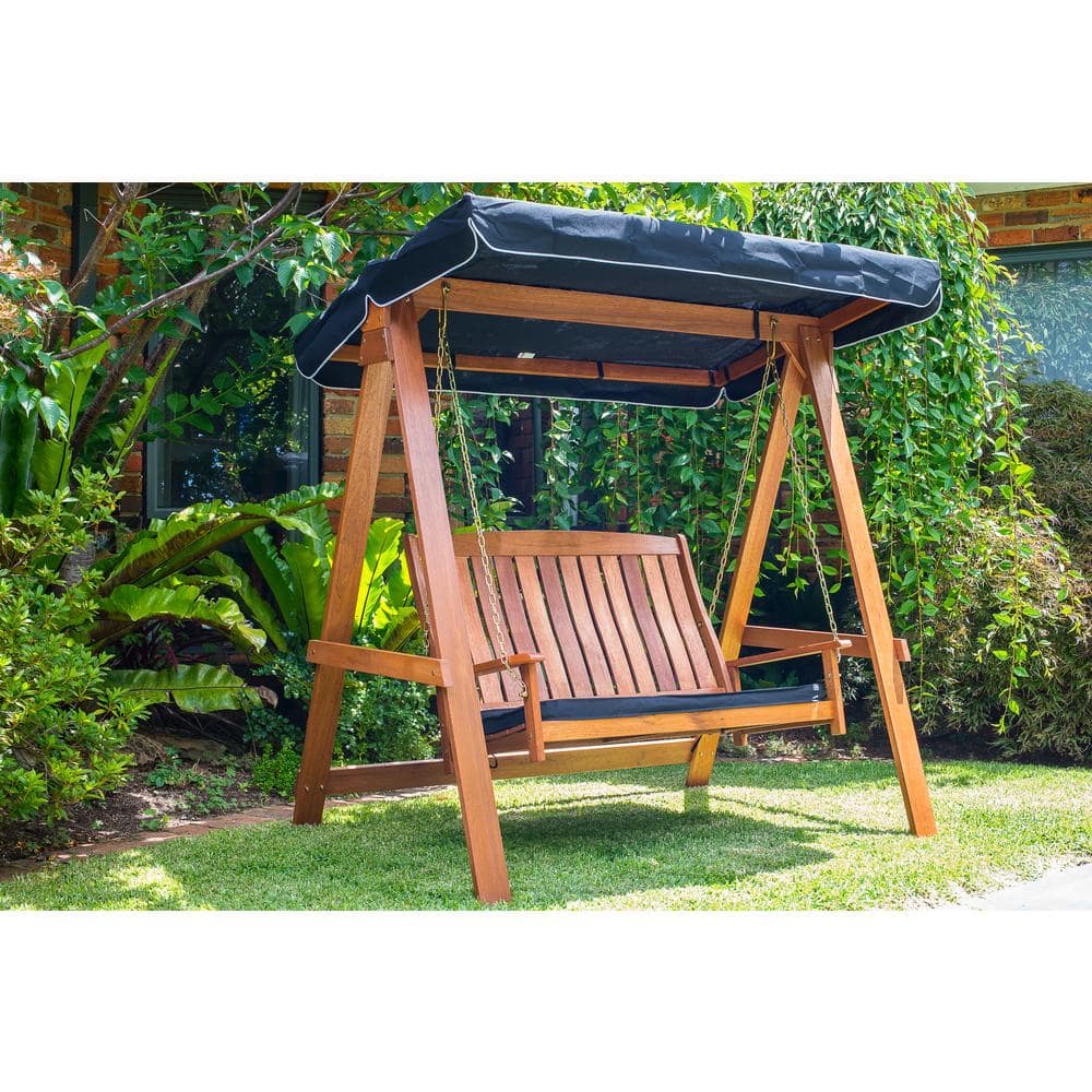 Avoca Brown Shorea Wood 2 Seat Porch Swing with Black Canopy