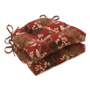 Floral 16 in. x 15.5 in. Outdoor Dining Chair Cushion in Brown/Red (Set of 2)