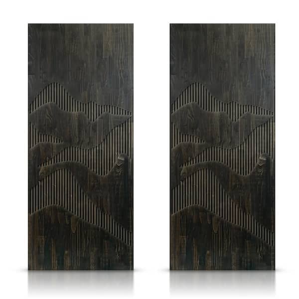 72 in. x 80 in. Hollow Core Charcoal Black Stained Pine Wood Interior Double Sliding Closet Doors
