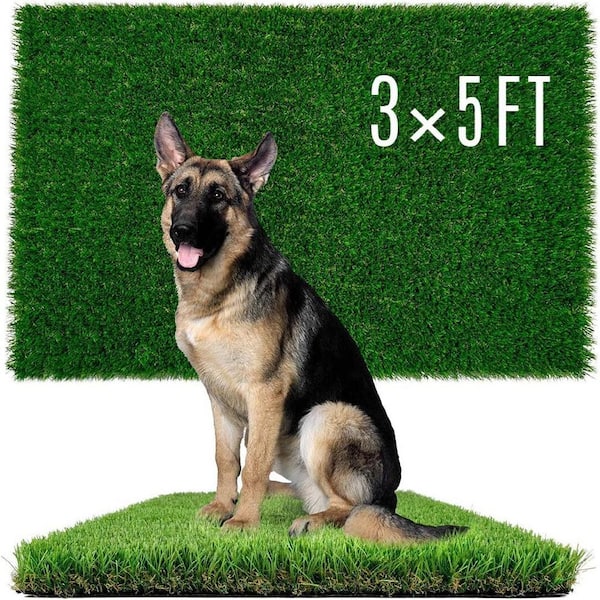 3 ft. x 5 ft. Green Indoor/Outdoor Artificial Grass Rug ‌with Rapid Drainage Hol and UV-Resistant Durability‌ Easy-Clean