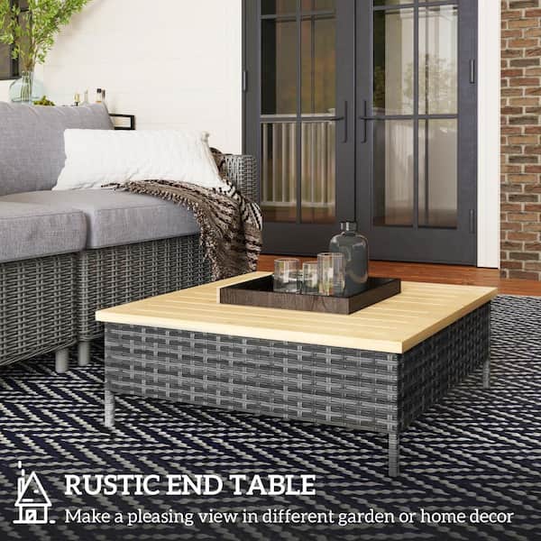 Dracelo 27.6 in. Wood+Paper Round Outdoor Side Table, Gray+Gray RD1390 ...