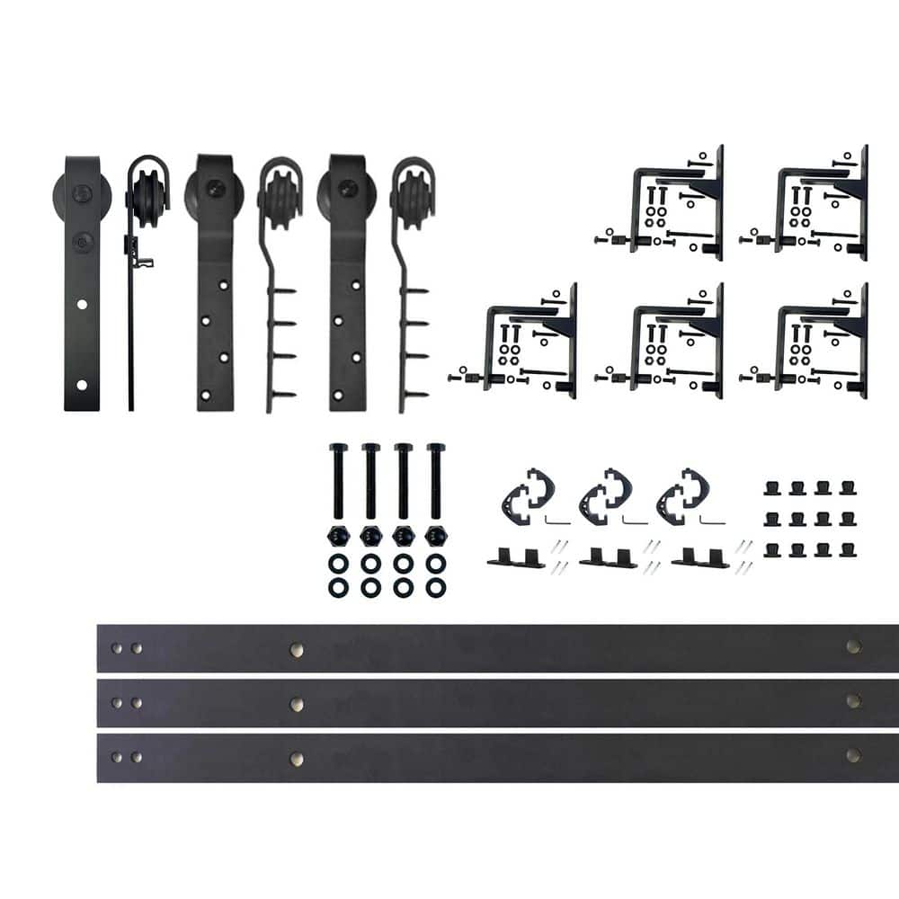 7 ft./84 in. Black Rustic Inverted Bent Triple Track Bypass Sliding Barn Door Track and Hardware Kit for Triple Doors price history on PriceWatchPro